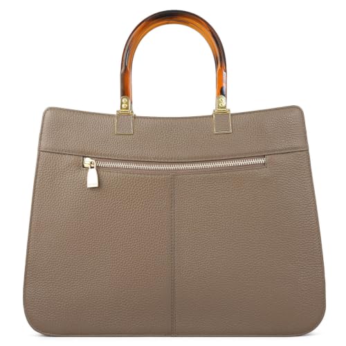 Da Milano Leather Satchel Bag for Women - Greyish Taupe (LB-02098)