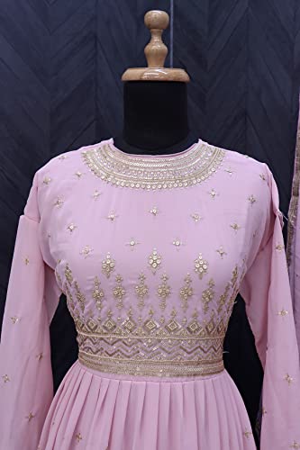 RUDRAPRAYAG Georgette Embroidered Semi-Stitched Maxi Gown For Women Pink_5XL