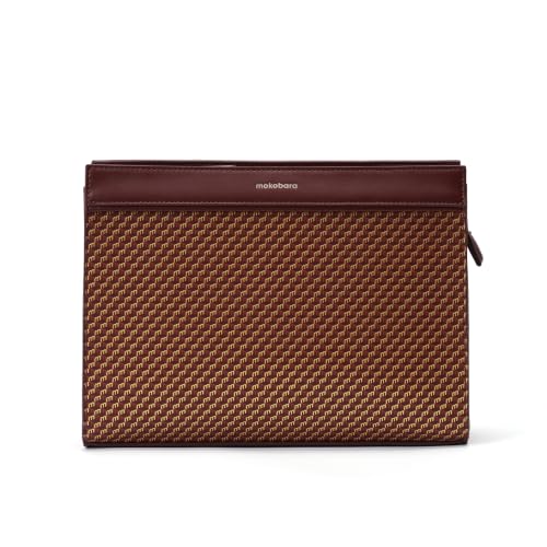 MOKOBARA Freddie's Pouch Leather Clutch With Detachable Wrist Strap Maroon | Storage Slip Pockets Lightweight Water Resistant Portable Handbag Purse Evening Cocktail Party Wristlet Concealed Zippers