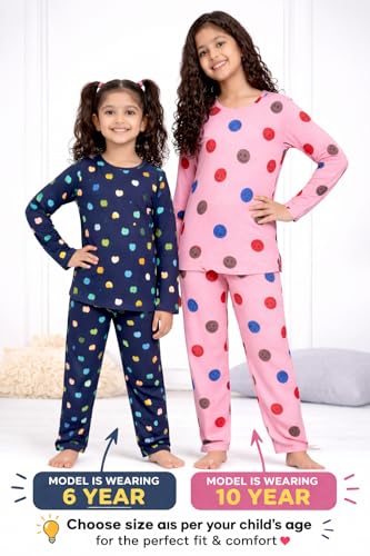 NammaBaby Baby Girls Full Sleeve T-Shirt Pajama Set Pack of 2 | Cotton Night Suit Soft & Cozy | 9-10 Years