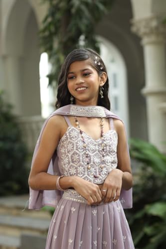 2STORY Kids Sharara Set for Girls with Kurti & Dupatta Traditional Ethnic Wear for Weddings, Festivals & Parties Comfortable Fabric Stylish Indian Outfit Lavender Colour (Size 14-15 Yrs)