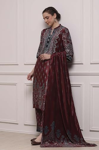 Biba Women Rust Polyester Straight Printed Suit Set_34