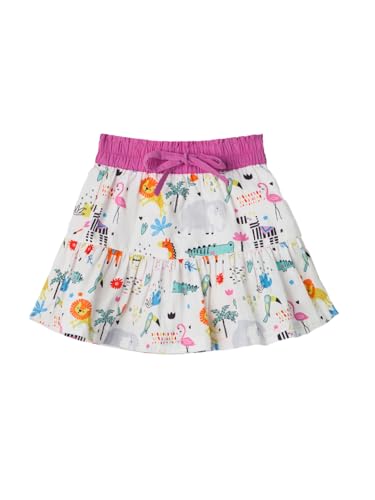 The Souled Store Animal Kingdom Girls Drawstringed White All Over Printed Cotton Tiered Skirts