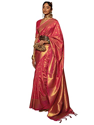 AKHILAM Women's Silk Blend Woven Design Saree With Unstitched Blouse Piece (Pink_KARNAZ256003_RJ)