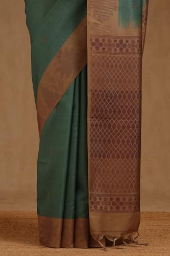 Soch Womens Sap Green Tussar Woven Design Saree