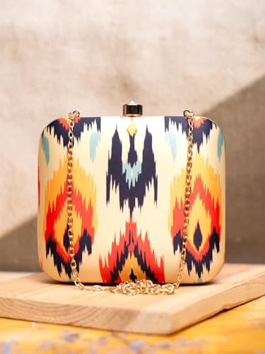 Artklim Multicoloured Ikkat Printed Clutch