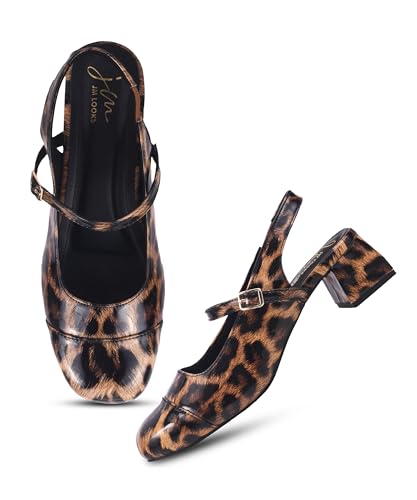 JM LOOKS Animal Print Slingback Low-Block Heel for Trendy Casual Wear