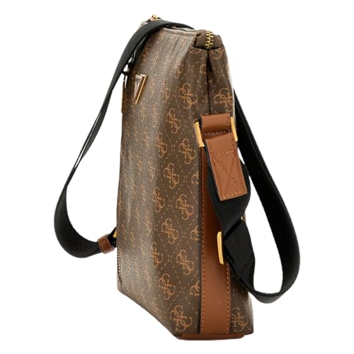 GUESS Men Brown Polyurethane Monogram Vezzola Eco Xbody Bag with Zipper