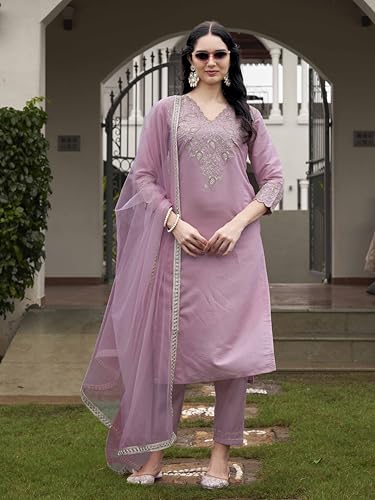 Womanista Women's Pink Color Silk Blend Codding With Sequinns Work Kurta set(Kurtaset_1373_XXL)