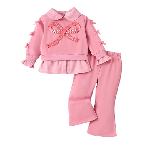Hopscotch Girls Full Sleeves Pink 2-Pc Bow Applique Sweatshirt & Pants For Ages (2-3 Years)