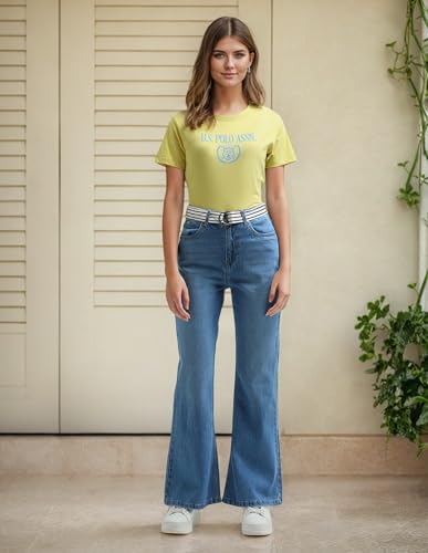 U.S. POLO ASSN. High Rise Extreme Flare Fit Jeans (UWAW24JEN187_Blue_32)