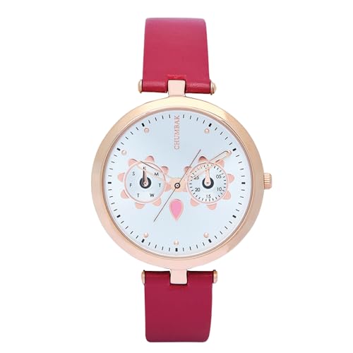 Chumbak Hoot Leather Strap Watch | Maroon Strap |Stylish Fashion Watch for Casual/Work|Gifts for Women/Girls/Ladies|Wrist Watches for Women