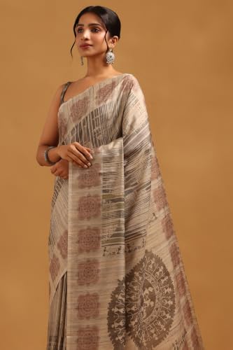 Soch Womens Beige Tussar Warli Printed Saree