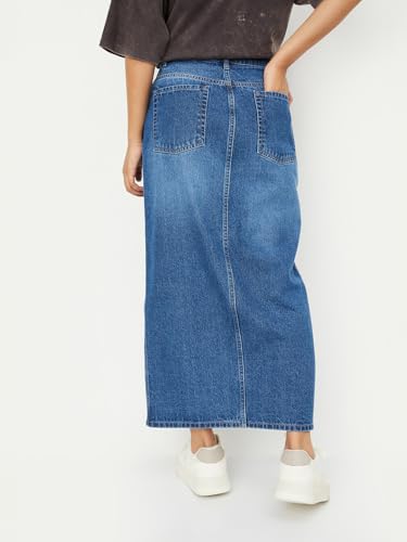 Max Women Washed Denim Skirt (Blue_30)