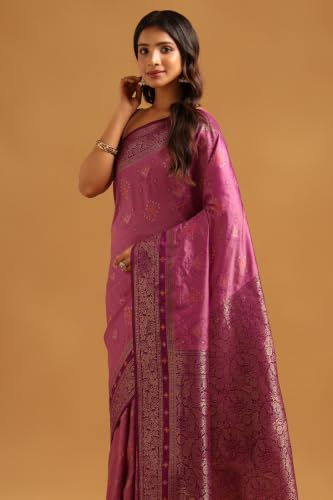 Soch Womens Lavender Silk Ethnic Motifs Zari Woven Saree