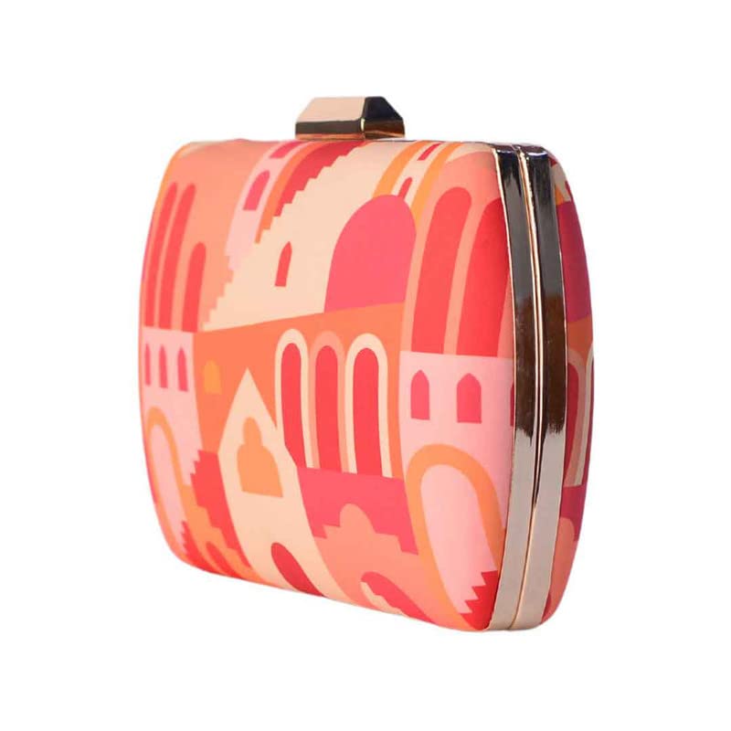 Artklim Red And Soft Pastel Door Printed Clutch