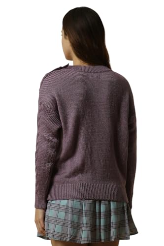 Women Purple Textured Round Neck Casual Sweater