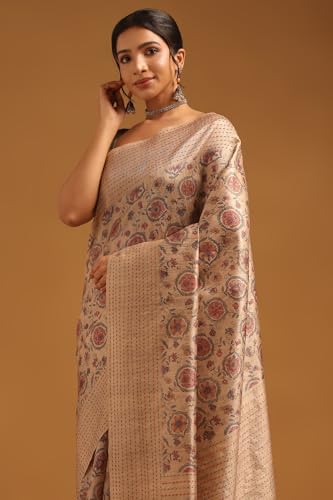 Soch Womens Olive Tussar Botanical Saree With Thread Work