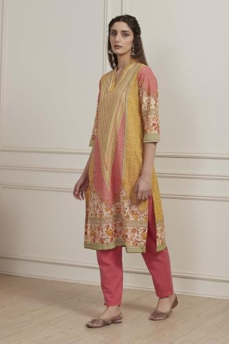 Biba Women Yellow Cotton Printed Straight Kurta_46