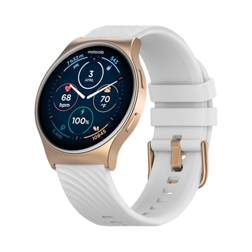 Motorola Moto Watch 120 - Premium Bluetooth Smartwatch with AMOLED Display, 10-Day Battery, Heart Rate & SpO2 Tracking, Fitness & Health Monitoring, Compatible with Android and iPhone - Rose Gold