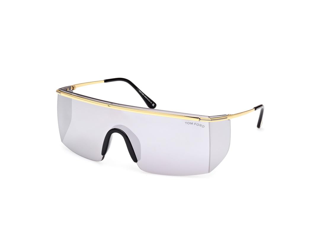 Tom Ford | UV Protected + Blue Blocked Filter Sunglasses for Men | Shield Shaped - Full-rim Gold Frame | Lens Colour: Grey | Small | FT0980 00 30C