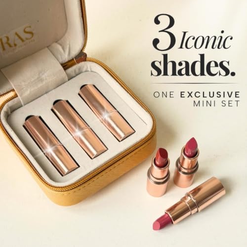RAS Luxury Oils Lumiere Satin Matte Mini Lipstick Set of 3 for women | Long Lasting Hydrating Satin Matte Lipsticks | Creamy Pigmented Mini Lipstick Trio | Travel Size Lipstick Set for women | Lightweight Lipstick