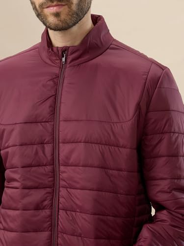 Status Quo Men’s Solid Lightweight Quilted Stand Collar Regular Fit Jacket | 100% Nylon | WINE | L Size