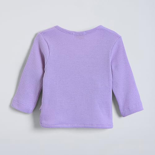 Hopscotch Unisex Full Sleeves Purple 2-Pc Textured Wrap Style Cotton Pajama Set (0-3 Months)