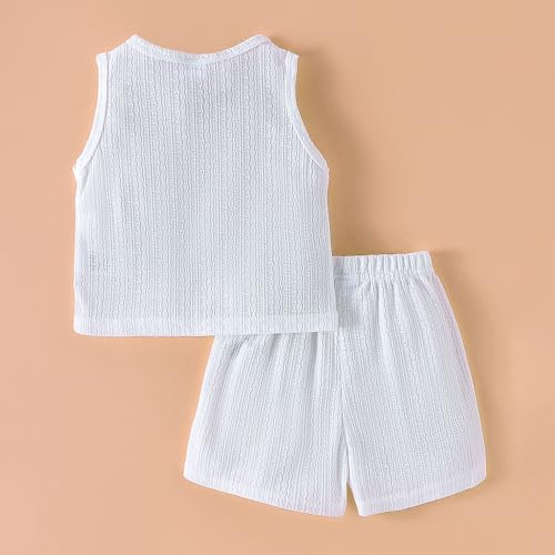 Hoscotch Girls Textured White Sleeveless Short Set For Ages (5-6 Years)