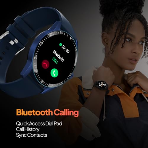 Fire-Boltt Talk Round Smart Watch 1.39″ TFT Display with Bluetooth Calling, Dual Button, Voice Assistance, SPO₂ & Heart Rate Monitor, 120+ Sports Modes, Smartwatch for Men & Women - Blue