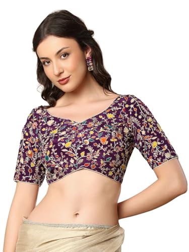 S SALWAR STUDIO Violate Silk Embroidered Readymade Saree Blouse