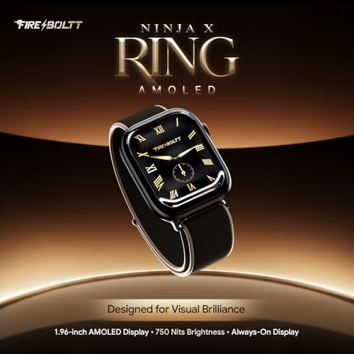 Fire-Boltt Ninja X Ring Smart Watch 1.96" Always On Display Bluetooth Calling, Voice Assistant, SpO2 & Heart Rate, 120+ Sports Modes, IP67 Waterproof Smartwatch for Men & Women - Black Nylon