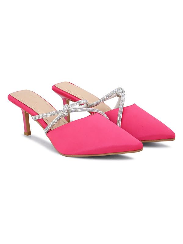 pelle albero Women's Latest Trendy Pink Synthetic Slip-On Heels Mules Sandals