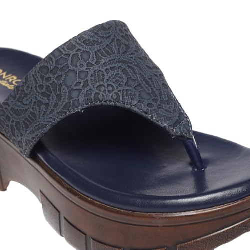 MONROW Fancy and Stylish Wedges Extra Cushioning and Comfortable Fashionable Light Weight Allday Wear Vegan Wedge Heels for Women and Girls Navy Blue 5UK