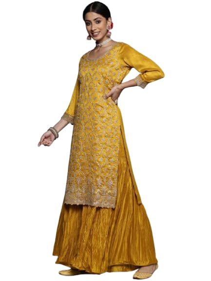 Libas Printed Silk blend Straight Kurta Set for Women (33592OHS)