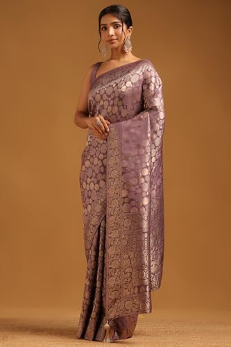 Soch Womens Lavender Silk Geometric Saree With Zari Work