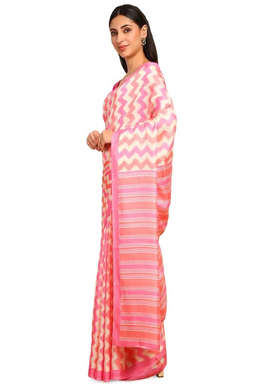 Soch Womens Magenta Art Silk Chevron Print Saree