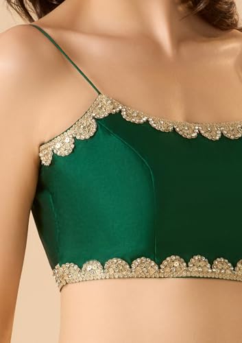 SALWAR STUDIO Green Taffeta Silk Spaghetti Readymade Blouse