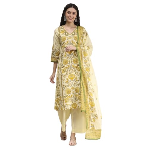 Biba Women's Cotton Kurta Set (SKDBAGE30591AW25CRM_Cream