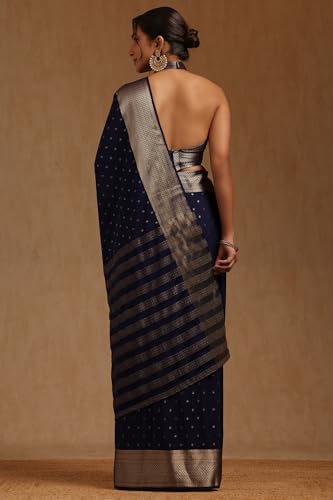 Soch Womens Navy Blue Georgette Zari Woven Saree