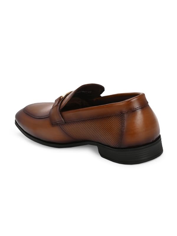 HITZ Men's Tan Leather Formal Slip On Shoes - UK 10