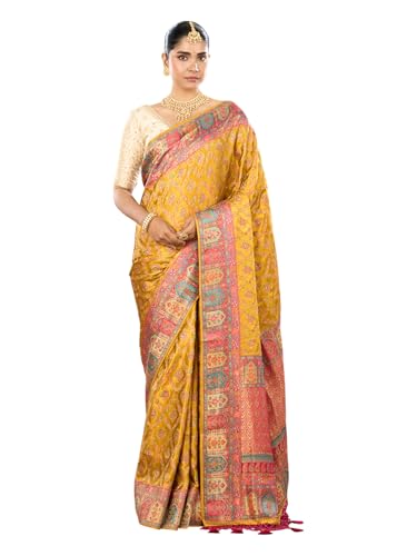 MOHEY Women's Satin Weave Saree with Blouse Piece(Mustard Yellow)
