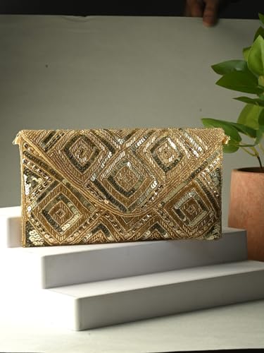 DUCHESS Women's Hand Embroidered Envelope Clutch -Bridal Ethnic Traditional Casual Purse/Clutch/Handbag (23 L x 2.5 W x 13H cm)