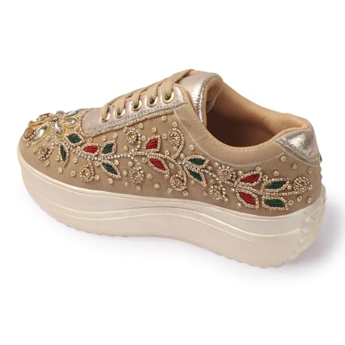 LENSBURY Women Hand Embroidery Wedding Party Bridal Sneakers 4032GL-38 Gold