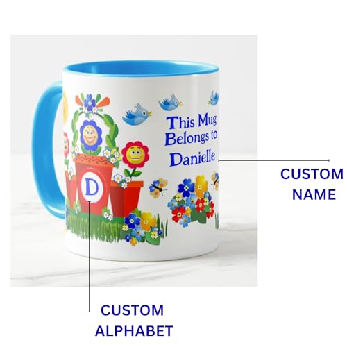 Stellaire Personalized Kids Mug – Custom Name & Alphabet - Mug for Kids – Gift for Boys – Birthday Gift & Return Gift for Children (11 oz, Blue/White)