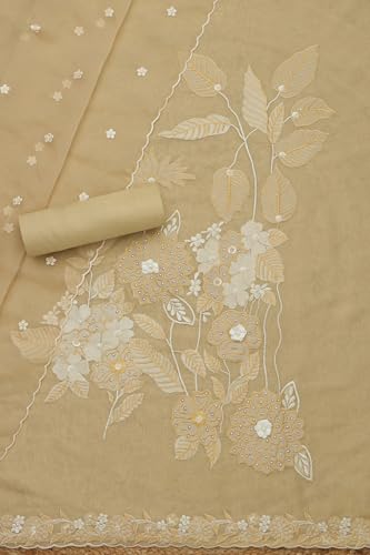Soch Womens Beige Tissue Shimmer Embroidered Unstitched Dress Material With Thread Work