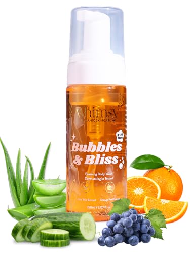 Whimsy Beauty Foaming Body Wash for Girls & Kids | Gentle Tear-Free Cleanser with Aloe Vera & Orange Extract | Safe for Sensitive Skin | Fun Scent | 4 to 16 Years | Organic, Natural Formula | Sulfate & Paraben Free | Dermatologist Tested