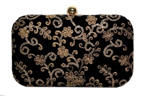 Amerie Fashions Women's & Girls Black Velvet Floral Clutch