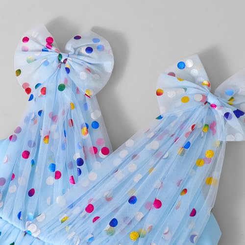 Hopscotch Girls Blue Sleeveless Polka Dot Bow Applique Dress for Age (3-4 Years)