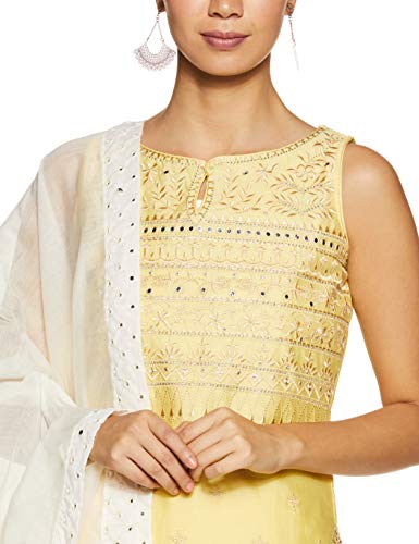 BIBA WOMEN EMBROIDERY FITTED SALWAR KURTA DUPATTA(SKD6732_YELLOW_36)